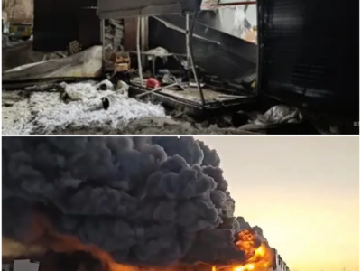 Large Fire Engulfs Industrial Warehouse in Saint Petersburg